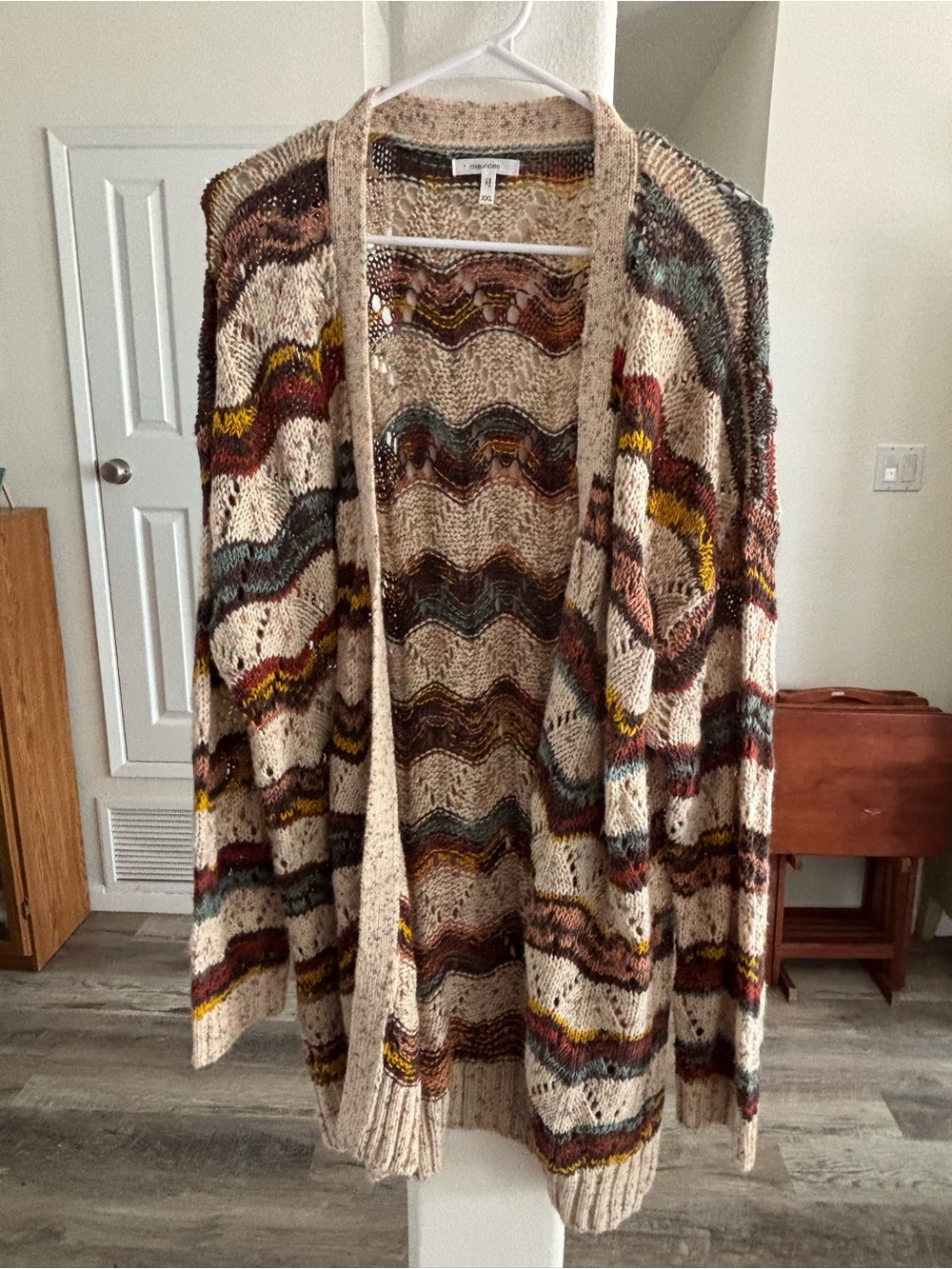 Maurices Multicolor Open-Front Knit Cardigan with Earthy Stripes